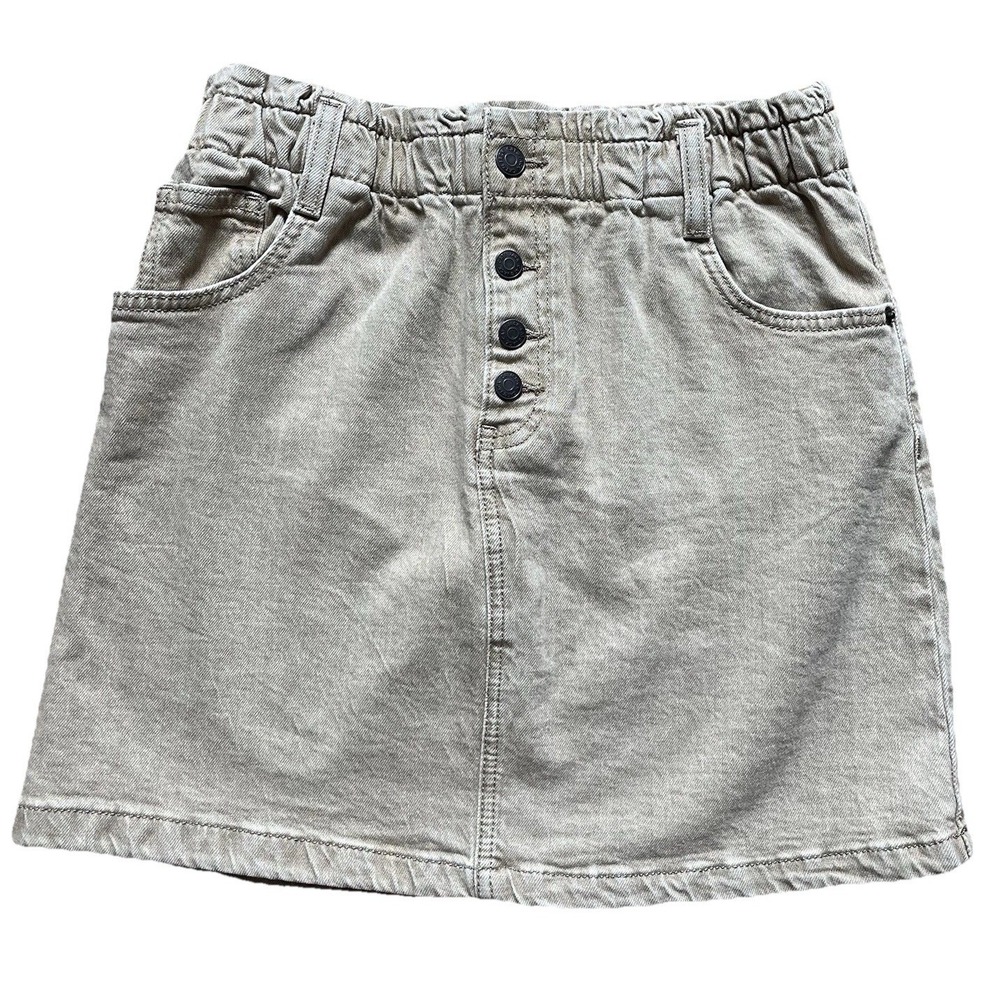 Cat & Jack Girls Tan Denim Skirt XL 14 Elastic Waist Button Front Fall Color